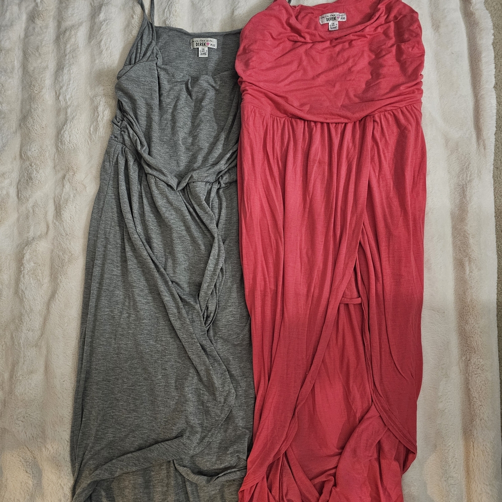 2 Maxi Dresses Gray and Pink High-low